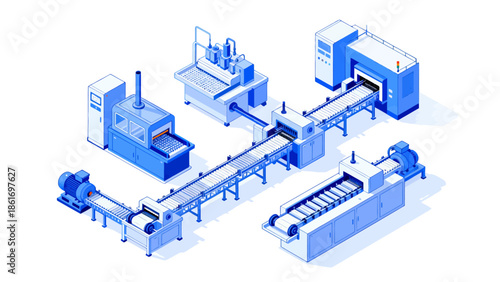 Blue industrial machine assembly line