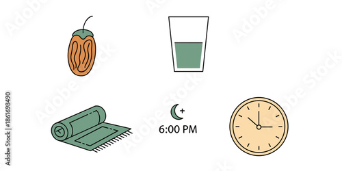 Acorn, Glass of Water, Roll of Carpet, and Clock at 6 P M