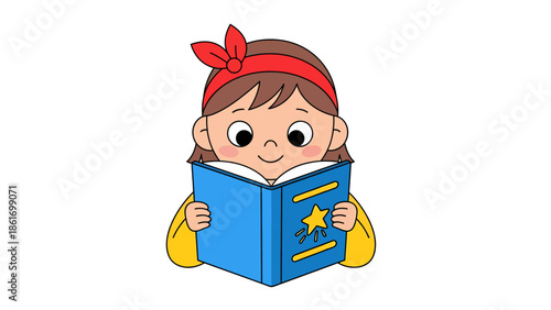 Girl Reading Book with Red Headband – Happy Kid Reading