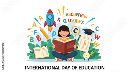 International Day of Education with Child Reading and Learning Elements