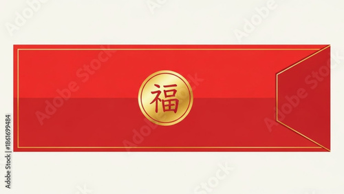 Red envelope with gold chinese character for good fortune on white background for chinese new year celebration