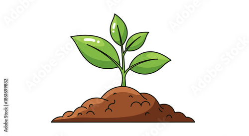 illustration of a young plant sprouting from the soil with vibrant green leaves and a simple