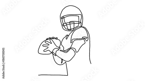 Continuous line animation of American football player holding a ball