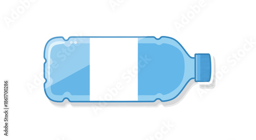 Minimalist Illustration of a Clear Plastic Water Bottle with Simplified Design and Blue Tint