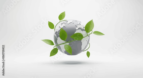 Environmental Conservation Concept with Earth and Green Leaves Emphasizing Sustainability and