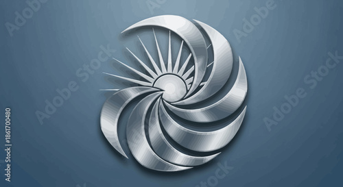 Abstract metallic turbine or mechanical spiral design with dynamic lighting effects