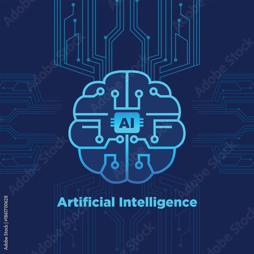Artificial Intelligence Brain with Digital Circuit Background