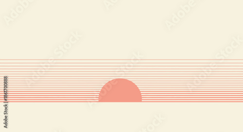 Minimalist Sunset Illustration with Horizontal Lines and Soft Colors