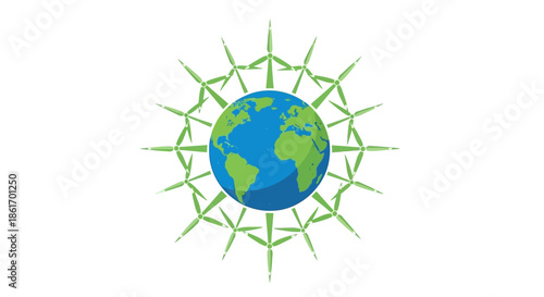 Renewable Energy Earth with Wind Turbines Orbiting the Globe Promoting Sustainability and Green