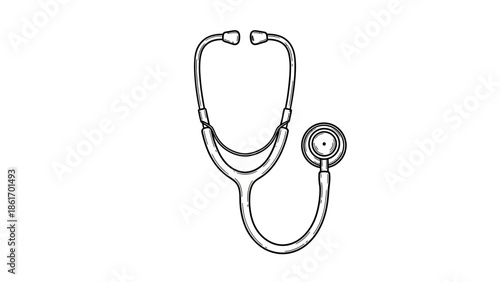 Clean vector line art illustration of a stethoscope, symbolizing medical care, health examination, and diagnostic tools in healthcare settings
