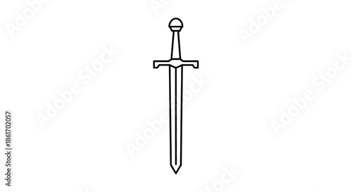 Minimalist Line Drawing of a Classic Sword with Detailed Hilt and Blade Illustration