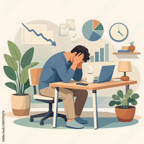 Overwhelmed professional grappling with financial downturn and business failures, facing stress and anxiety