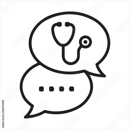 Medical consultation and communication icon with stethoscope and speech bubbles