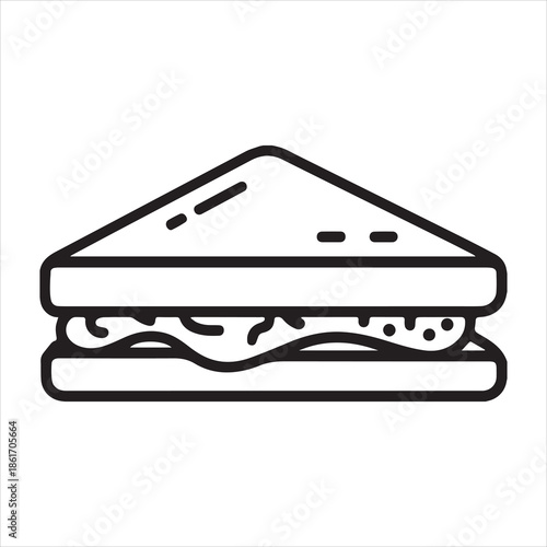Simple black and white line art illustration of a triangular sandwich
