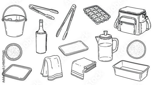 Camping Equipment and Outdoor Gear Illustration Set.