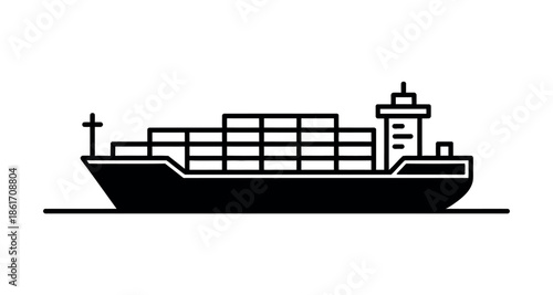 A cargo ship loaded with containers travels across the water.