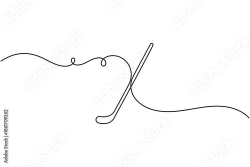 Ice hockey stick icon continuous one line drawing on white background minimalist sport equipment symbol outline vector illustration