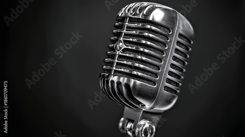 Vintage Chrome Microphone: Classic Retro Studio Recording Gear