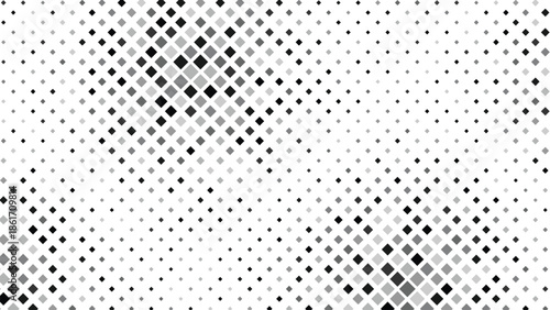 Abstract background pattern of varying shades of gray and black squares creating a halftone or mosaic effect on white, vector illustration
