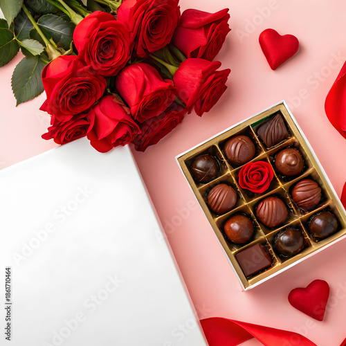 valentine theme with rose and chocolate