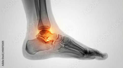 Human Ankle X-ray Scan, a Detailed Medical Illustration Showing Joint Pain and Inflammation, for Health and Injury Diagnosis