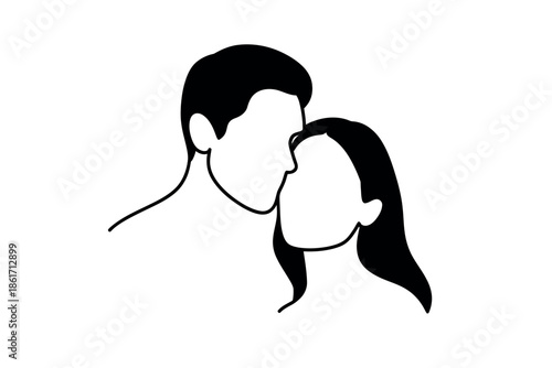 A couple embracing in a simple line art illustration, conveying affection.
