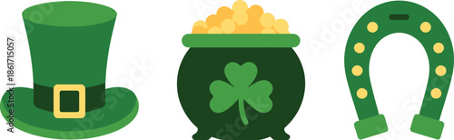 St patrick's day symbols hat pot of gold and horseshoe
