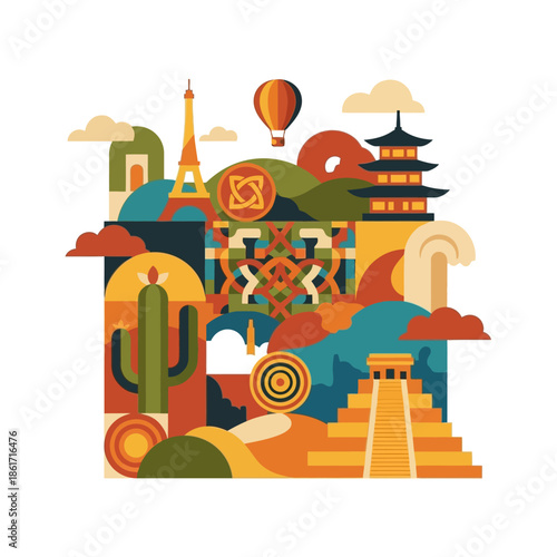 Global Travel and Cultural Landmarks Collage.