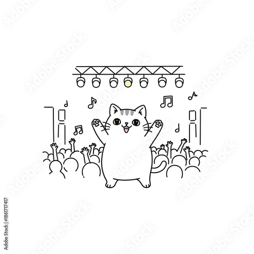 Happy Cartoon Cat Performing on Stage 