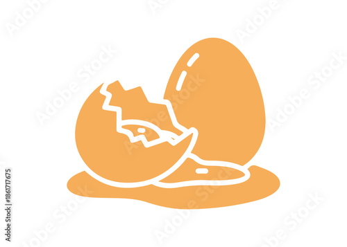 Glyph icon of egg white. Cracked shell showing albumen. A protein source. Natural moisturizer. Dermatology with organic elements. Isolated vector illustration.