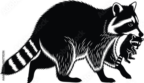 Wild animal mother carrying young in its mouth wildlife art