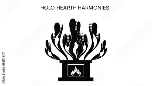 Stylized fireplace with abstract flame shapes creating a cozy, warm atmosphere.