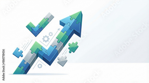 Strategic Business Growth, a Professional Puzzle Arrow Illustrating Successful Planning and Data-Driven Progress
