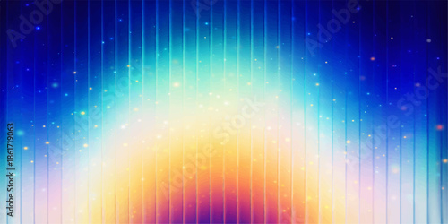 Abstract colorful rainbow background featuring a digital wave pattern with glowing stars and bright light spectrum lines on a dark blue space texture illustration