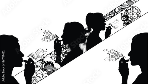 Silhouettes of women exhaling smoke, symbolizing release and contemplation
