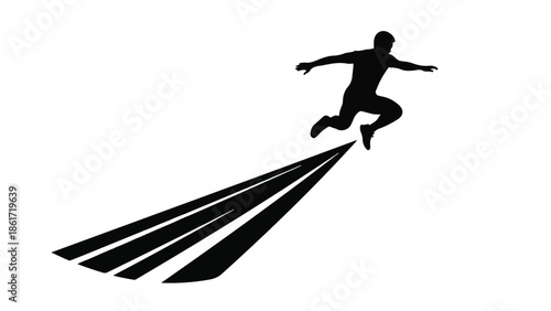 Dynamic silhouette of a person leaping forward, creating a trail of momentum and speed.