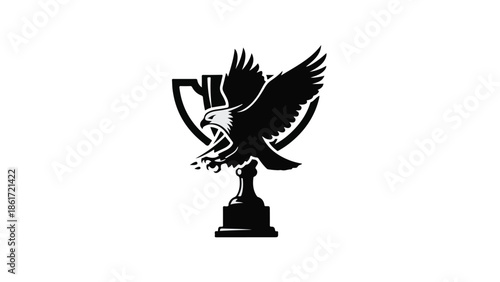 Majestic eagle soaring above a trophy, symbolizing victory and achievement.