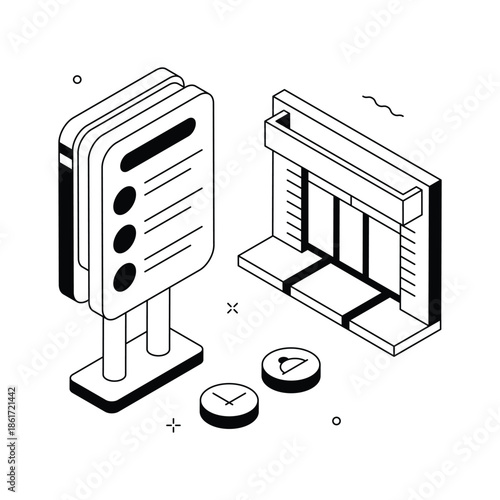 A visually engaging isometric illustration of restaurant menu board, ready to use
