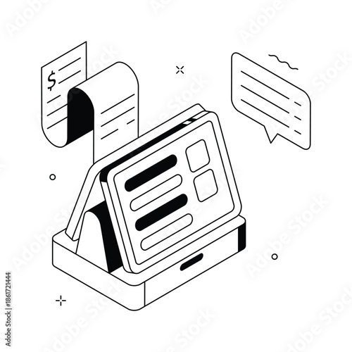 An editable isometric illustration presenting digital food ordering panel