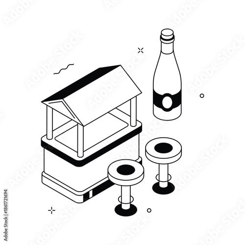 A premium isometric illustration showcasing wine bar setup