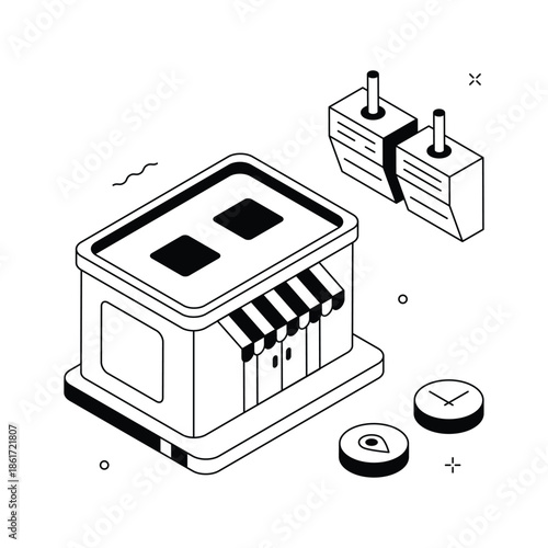 A visually appealing isometric illustration of modern restaurant interior