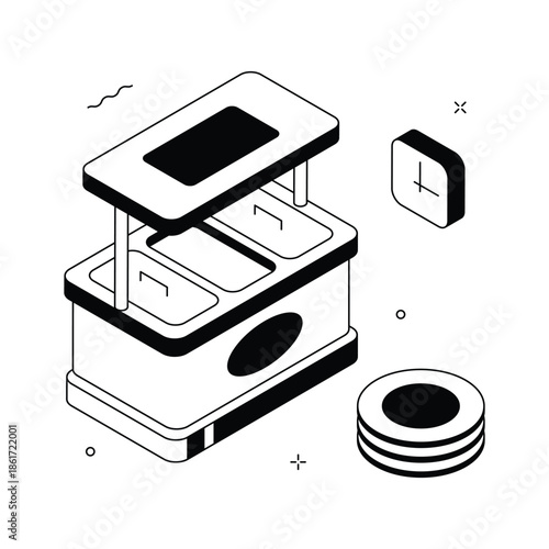 A modern isometric illustration of buffet service area, ready to use