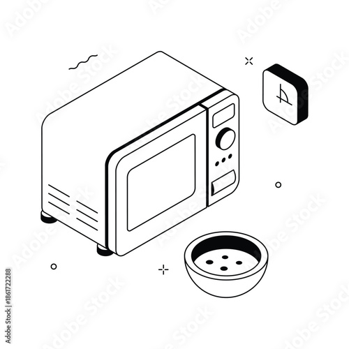 A customizable isometric illustration of microwave oven appliance