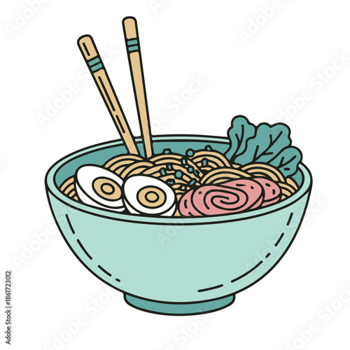 Hand Drawn Flat Vector Ramen Bowl Illustration