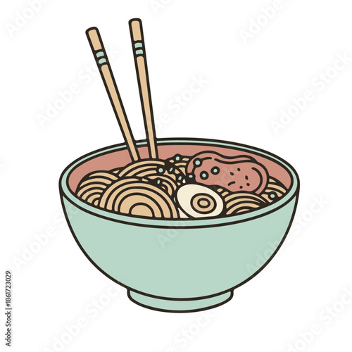 Hand Drawn Flat Vector Ramen Bowl Illustration