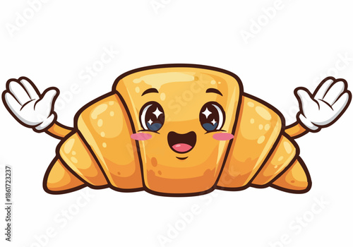 Cute Croissant Mascot Cartoon Vector Illustration