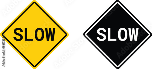 Slow Down Signs Collection Traffic Safety Vector Illustrations.
