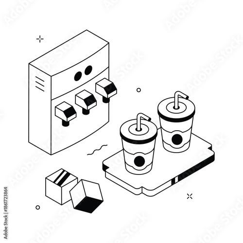 An editable isometric illustration of soda dispenser machine