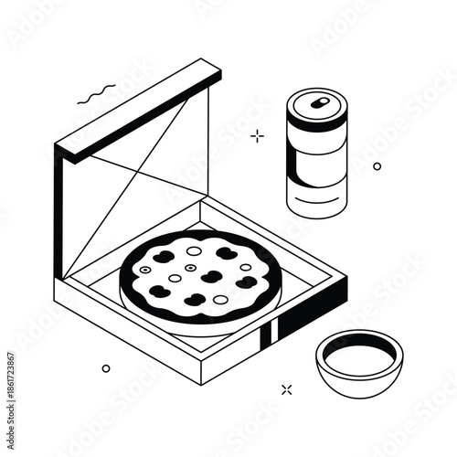 A visually appealing isometric illustration of pizza food