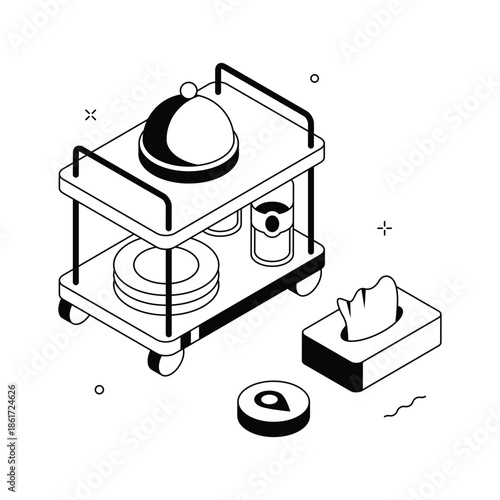 A well crafted isometric illustration of serving cart